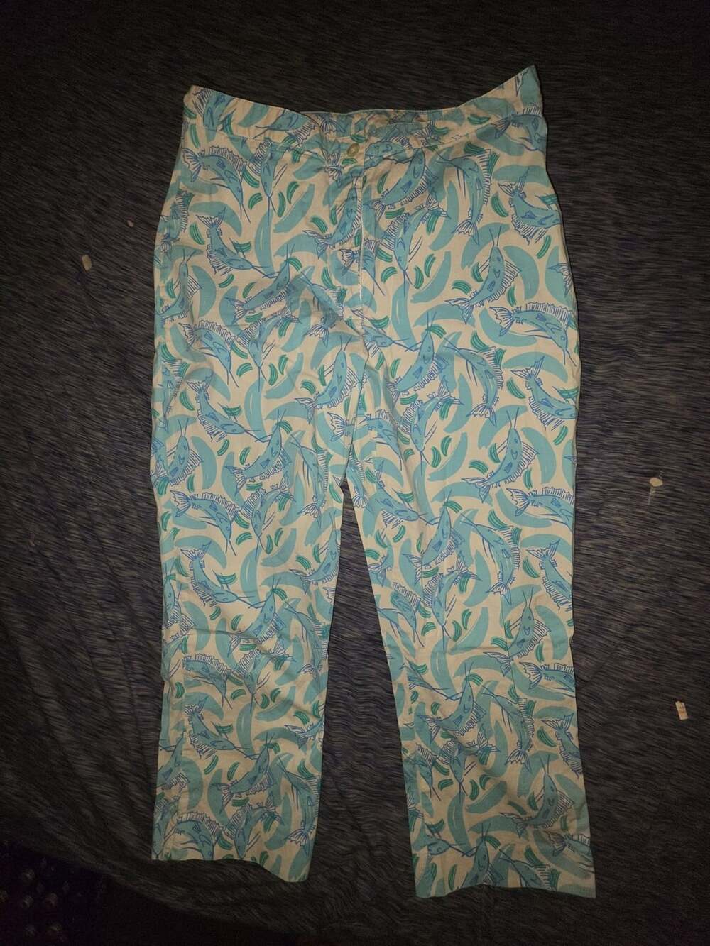 Lilly Pulitzer Fish Print Pants Size 8 Blue Green Casual